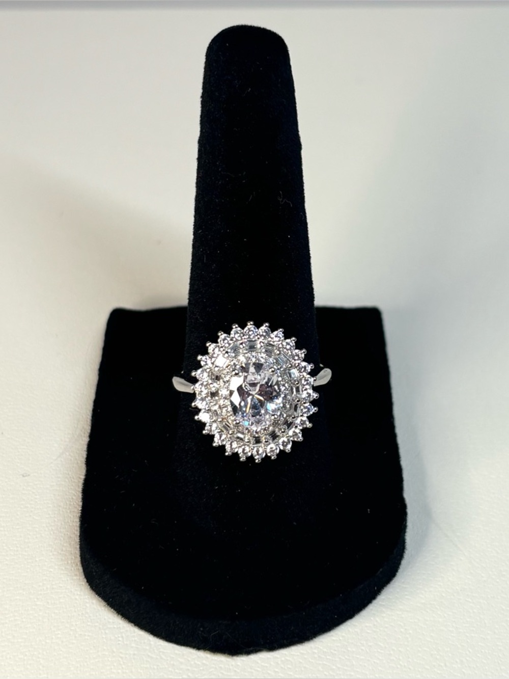 Sterling silver multi-halo ring with 3 carats of white CZ stones